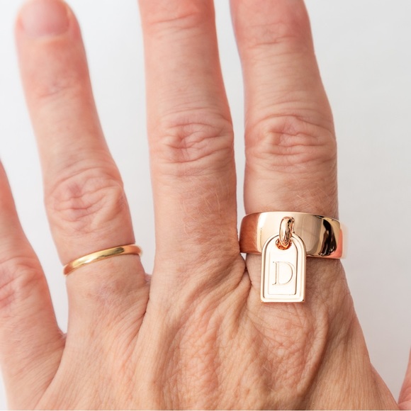 G.I.L.I. Bronzo Italia Tag band initial ring rose gold tone letter D - Picture 13 of 16